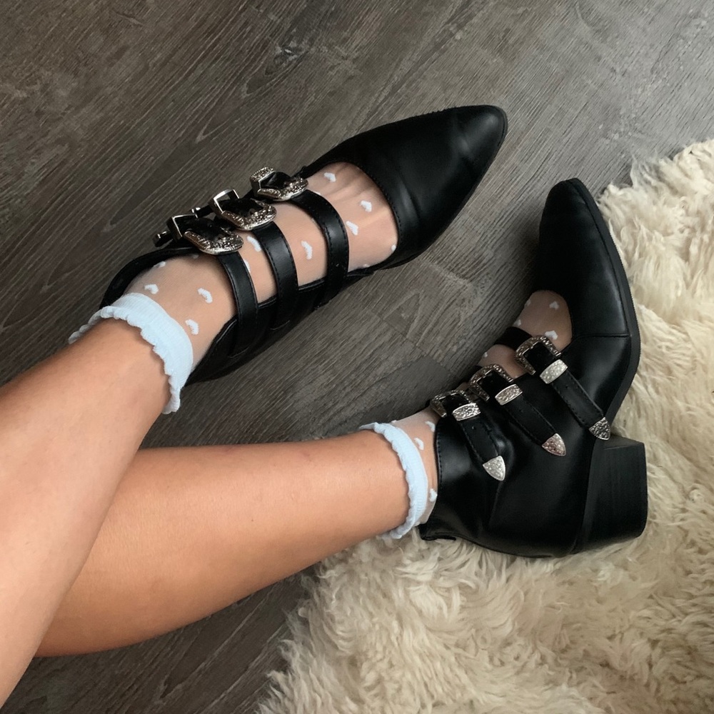 T.U.K Black Western Buckle, Ankle Boots